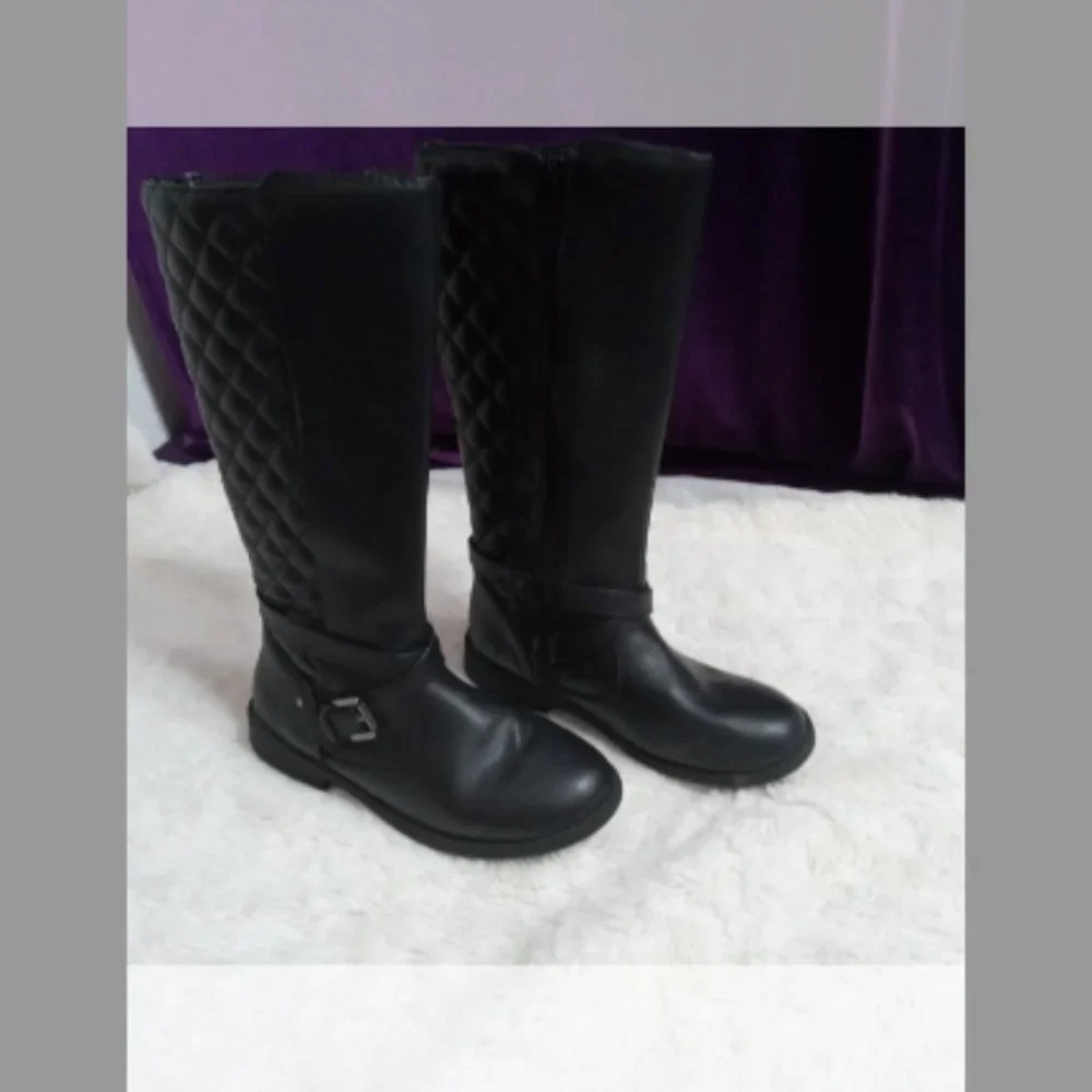 Kohl's Girls Black Quilted Knee High Riding Boots Size 2